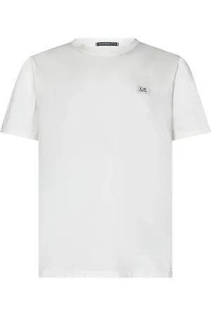 C.P. Company Tops, Heren, Wit, L, Katoen, Witte T-shirts en Polos met Logo Patch