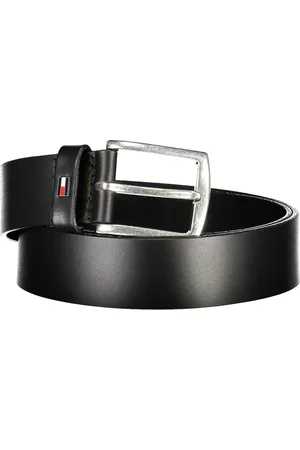 Tommy Hilfiger Accessoires, Heren, Zwart, 90 CM, Leren Riem Metalen Logo Zwart Mannen