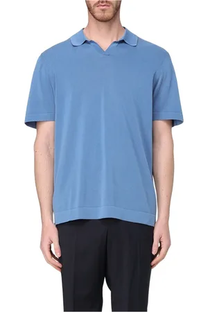 DRUMOHR Tops, Heren, Blauw, XL, Gebreide Polo Shirt met Frosted Knopen