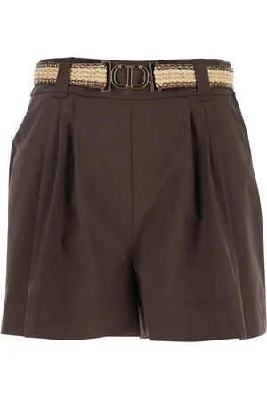 Twin-Set Korte broeken, Dames, Bruin, M, Katoen, Bruine katoenen poplin shorts met tailleband