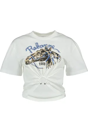 Paco rabanne Tops, Dames, Wit, M, Katoen, Wit Bedrukt Paard T-shirt