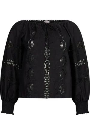 Liu Jo Blouses & Shirts, Dames, Zwart, S, Katoen, Katoenen blouse met borduurwerk