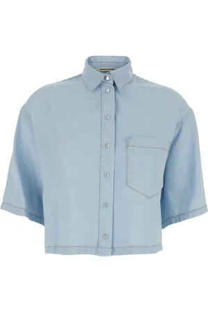 SEMICOUTURE Blouses & Shirts, Dames, Blauw, S, Blauwe Cropped Shirt