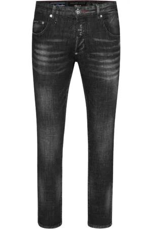 Philipp Plein Jeans, Heren, Zwart, W30, Katoen, Zwarte Katoenen Jeans met Hexagon Logo