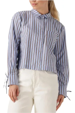 Modstrom Blouses & Shirts, Dames, Blauw, L, Linnen, Stijlvol Streep Shirt voor Vrouwen