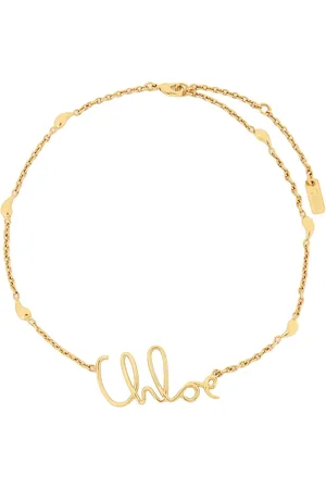 Chloé Accessoires, Dames, Geel, ONE Size, Vintage Gouden Metalen Ketting met Logo Bedel