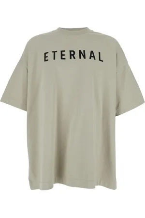 FEAR OF GOD Tops, Heren, Grijs, M, Katoen, Eternal Grey Crewneck T-Shirt met Borduurwerk