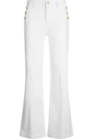 Liu Jo Broeken, Dames, Wit, W32, Katoen, Flare broek met knopen