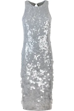 Patrizia Pepe Kleedjes, Dames, Grijs, S, Polyester, Grijze Mouwloze Jurk met Achteropening