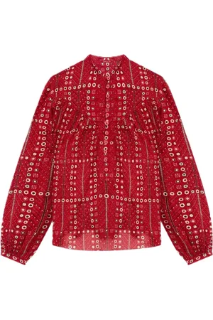 Isabel Marant Blouses & Shirts, Dames, Rood, S, Katoen, Blouse met hoge hals en knoopsluiting aan de voorkant