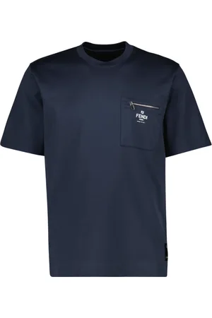 Fendi Tops, Heren, Blauw, M, Katoen, Blauw Marine Ronde Hals Korte Mouw T-shirt