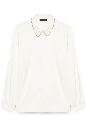 Fiorella rubino Blouses & Shirts, Dames, Wit, 4Xl, Polyester, Overhemd met split aan de voorkant en geborduurde kraag