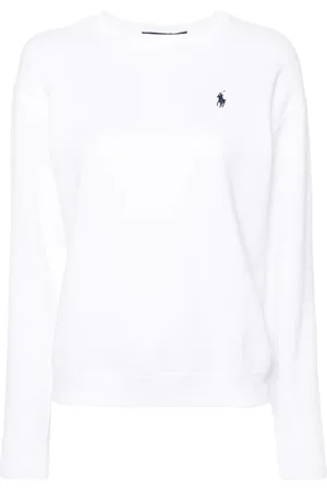 Ralph Lauren Sweatshirts & Hoodies, Dames, Wit, L, Katoen, Geborduurde Sweater in Wit Katoen