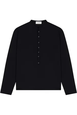 LANEUS Tops, Heren, Zwart, M, Zwarte longsleeve met rechte zoom