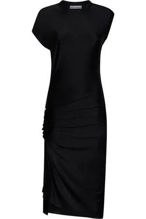 Paco rabanne Kleedjes, Dames, Zwart, S, Zwarte Gedrapeerde Jurk met Asymmetrische Mouwen