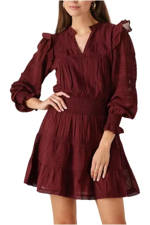 Neo Noir Kleedjes, Dames, Rood, XL, Denim, Bordeaux Voile Jurk voor Zonnige Dagen