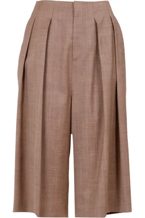 Serafini Korte broeken, Dames, Bruin, S, Wol, Bruine op maat gemaakte shorts met wijde pijpen