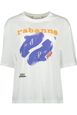 Paco rabanne Tops, Dames, Wit, L, Katoen, Wit Bedrukt T-shirt Lente-Zomer 2025