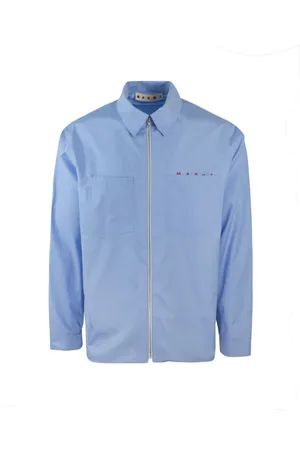 Marni Overhemden, Heren, Blauw, M, Katoen, Blauwe Zip-Front Boxy Fit Katoenen Overhemd