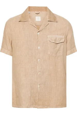 ELEVENTY Overhemden, Heren, , 2Xl, Linnen, Casual Linnen Korte Mouw Shirt