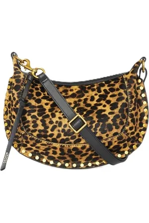 Isabel Marant Tassen, Dames, Geel, ONE Size, Leer, Schoudertas met Luipaardprint en Verstelbare Band