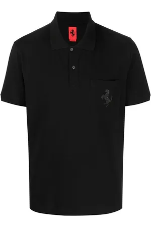 FERRARI Tops, Heren, Zwart, L, Zwarte Polo Shirt met Logo