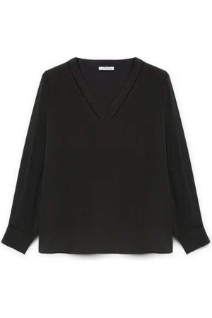 Fiorella rubino Blouses & Shirts, Dames, Zwart, 7Xl, Leer, Blouse met V-hals in Lenzing™ Ecovero™ Viscose