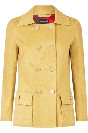 Roberto Cavalli Jassen, Dames, Bruin, S, Katoen, Double-Breasted Jack Met Python Patroon