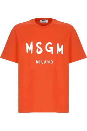 Msgm Tops, Heren, Oranje, M, Katoen, Oranje Katoenen T-shirt met Logo