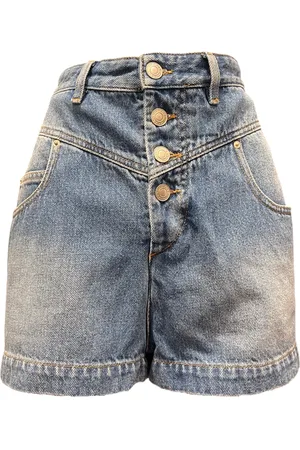 Isabel Marant Korte broeken, Dames, Blauw, L, Denim, Denim Shorts Knoopsluiting Logo Patch
