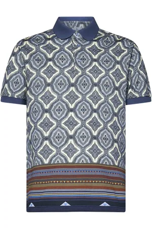 Etro Tops, Heren, Veelkleurig, L, Katoen, Blauw Paisley Gestreept Poloshirt