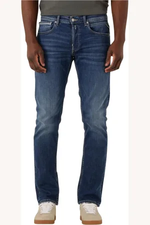 Replay Jeans, Heren, Blauw, W33 L32, Linnen, Heren Grover Pants, Blauwe Straight Leg Jeans