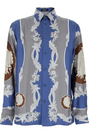 VERSACE Overhemden, Heren, Blauw, XL, Cameo Print Shirt Set