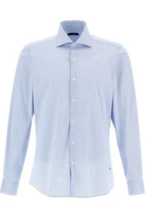 FAY Overhemden, Heren, Blauw, L, Katoen, Reguliere Popeline Stretch Overhemd