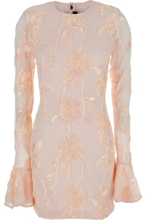 ROTATE Kleedjes, Dames, Roze, S, Polyester, Roze Bloemen Mesh Mini Jurk
