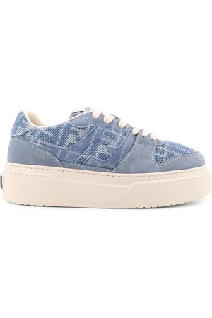 Fendi Schoenen, Dames, Blauw, 39 EU, Suède, Blauwe Sneakers met Jacquard Details