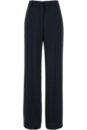 Alberta Ferretti Broeken, Dames, Blauw, M, Satijn, Navy Satin Wide-Leg Broek