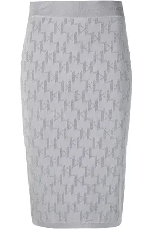 Karl Lagerfeld Rokken, Dames, Grijs, S, Nylon, Zilver Monogram Jacquard Gebreide Rok