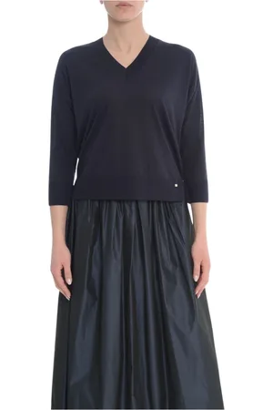 HERNO Truien, Dames, Blauw, M, Katoen, V-hals jersey top