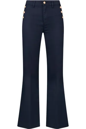 Liu Jo Broeken, Dames, Blauw, W28, Katoen, Flare broek met knopen