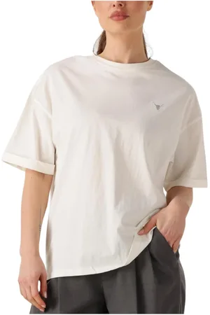 Alix the label Tops, Dames, Wit, XS, Denim, Avontuur Gebreid T-shirt voor Vrouwen