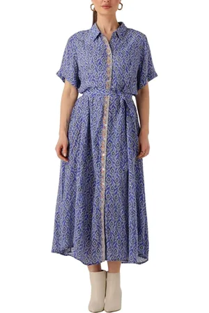 Lollys Laundry Kleedjes, Dames, Blauw, XL, Denim, Blauwe Maxi Jurk voor Zonnige Dagen