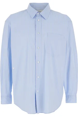 DUNST Overhemden, Heren, Blauw, M, Katoen, Blauw Gestreept Overhemd met Geborduurd Logo