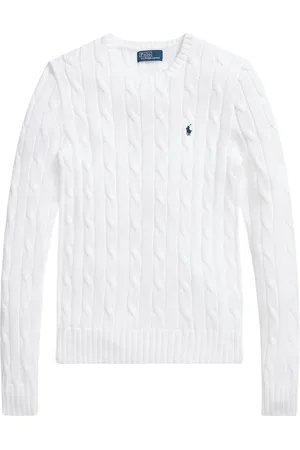 Ralph Lauren Truien, Dames, Wit, M, Katoen, Kabelgebreide katoenen trui met ronde hals