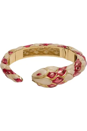 Roberto Cavalli Accessoires, Dames, Rood, ONE Size, Leer, Slangenarmband met gouden afwerking