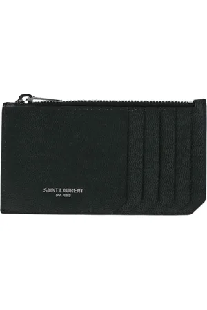 Saint Laurent Accessoires, Dames, Zwart, ONE Size, Leer, Leren kaarthouder met rits