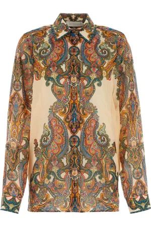 ZIMMERMANN Blouses & Shirts, Dames, Veelkleurig, M, Oversized Bedrukte Ramie Ottie Shirt