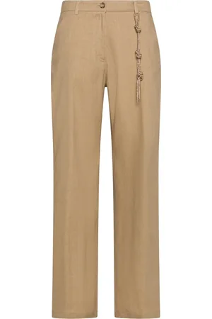 SEVENTY BY SERGIO TEGON Broeken, Dames, Bruin, XS, Katoen, Rechte Pijp Linnen Katoen Stretch Broek