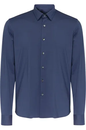 RRD Overhemden, Heren, Blauw, XL, Jacquard Open Overhemd in Oxford Stijl