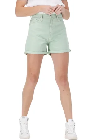 Calvin Klein Korte broeken, Dames, Blauw, W26, Katoen, Mom Short